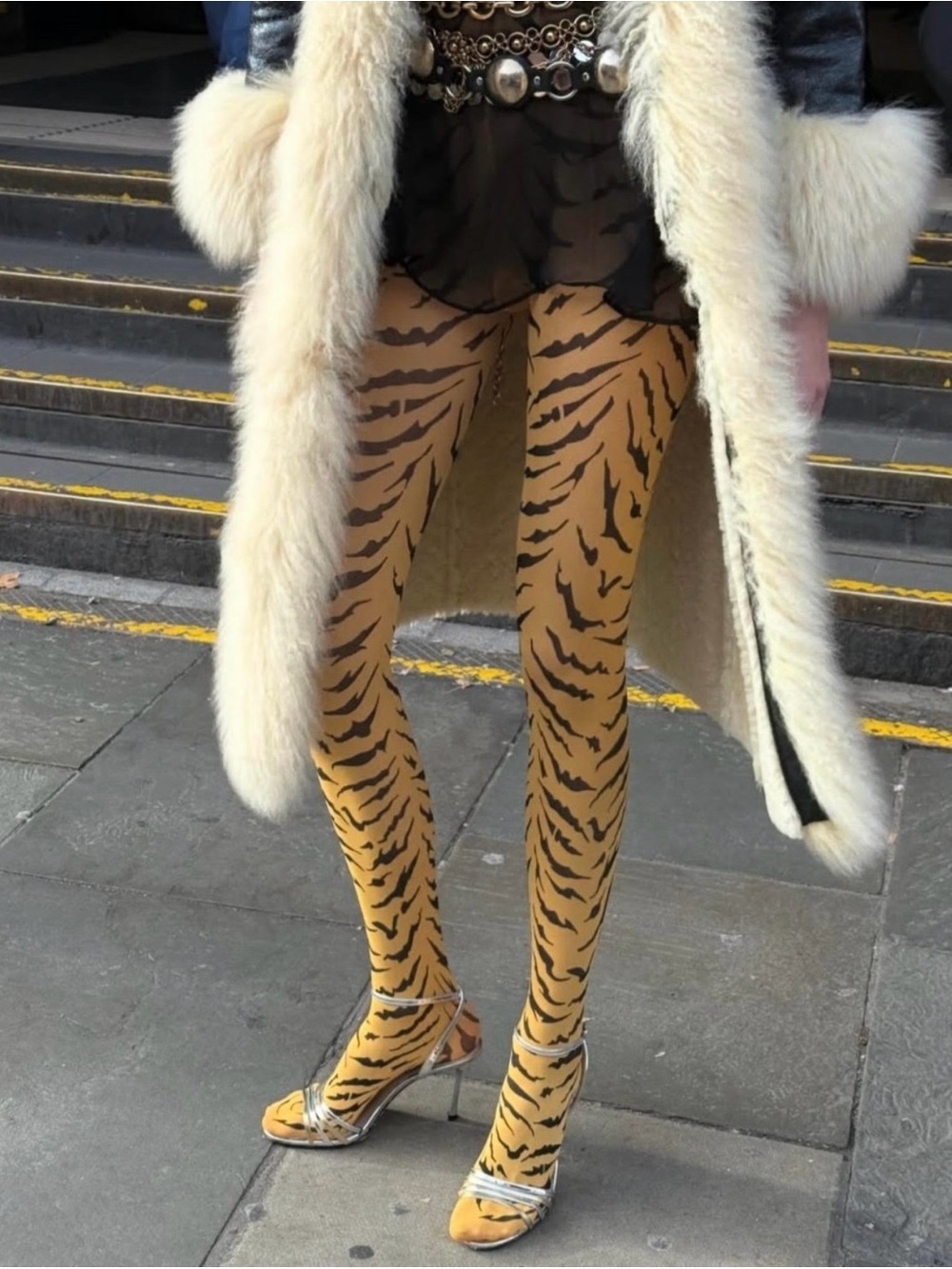 SWEDISH STOCKINGS X LEANDRA MEDINE COHEN ROXANA TIGER TIGHTS IN ORANGE - Picture 13 of 16